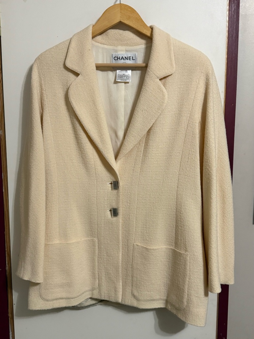 CHANEL Cream Tweed Jacket Blazer EUC Size FR 44